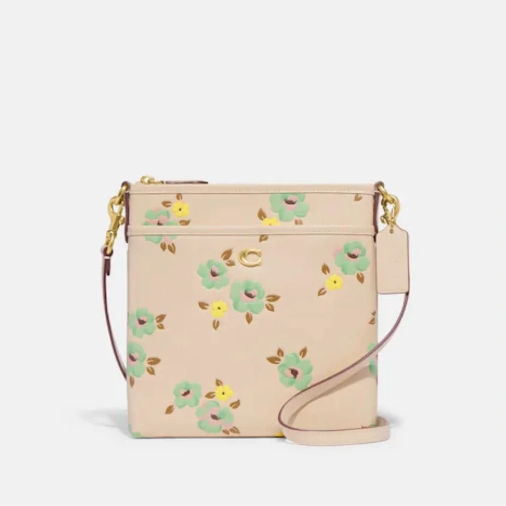 Coach Kitt Messenger Crossbody With Floral Print Brass/Ivory Multi - Picture 15 of 16